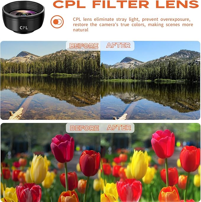 5-in-1 Smartphone Lens Kit-120° Wide-Angle,210° Fisheye,25X Macro,Starburst Filter,Hexagonal Kaleidoscope-Compatible with iPhone/Android/Cellphone and Tablet