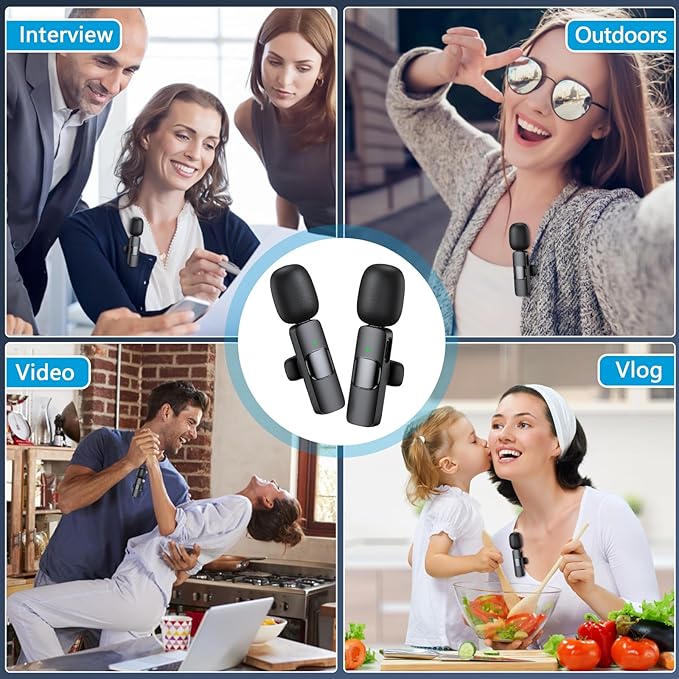 RICCHI Wireless Microphone for iPhone, iPad and Android Phone, 2pcs Professional Mini Microphone Plug-Play Clip on Mics for Vlogging, YouTube, Interview, Live Streaming