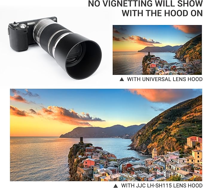 JJC ALC-SH115 Bayonet Reversible Lens Hood Shade for Sony E 55-210mm f/4.5-6.3 OSS SEL55210 Lens, Replaces Sony ALC-SH115 Lens Hood, Allows to Attach 49mm Filter & Sony Lens Cap, No Vignetting