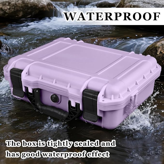 Relaxweex 1 Pcs 14.3 x 11.4 x 4.5 Inch Waterproof Hard Case with DIY Customizable Foam Insert Portable Protective Case with Knife for Camera Drones Equipments Tools Test Instruments (Purple)
