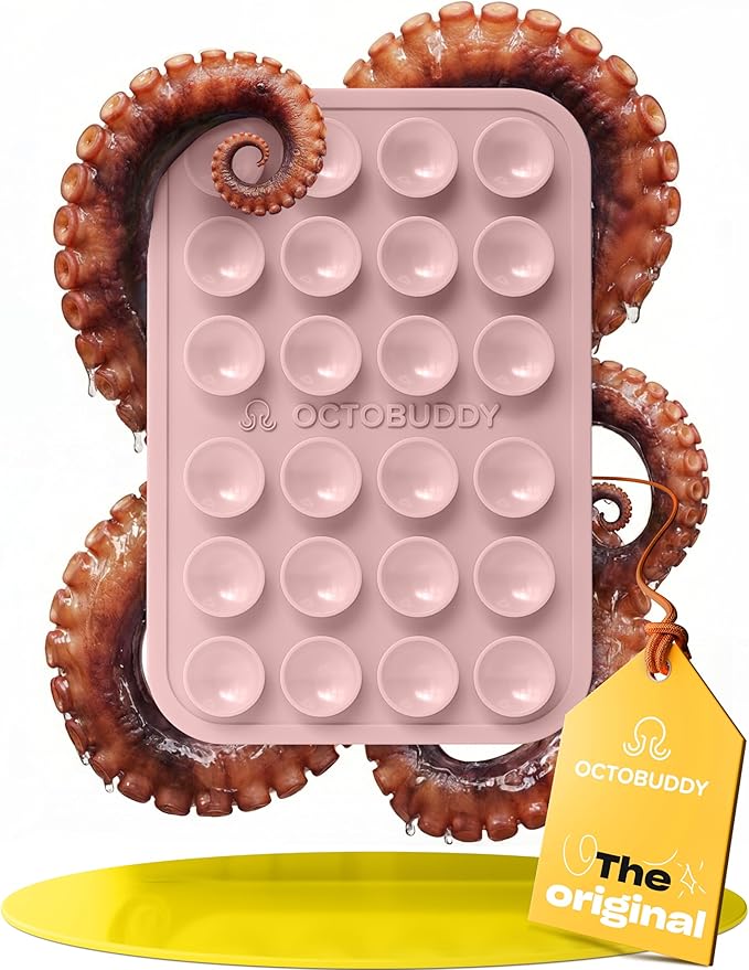 OCTOBUDDY Classic - Silicone Suction Phone Case Adhesive Mount - Hands-Free, Strong Grip Holder for Selfies and Videos - iPhone and Android Compatible - 2.25″ x 3.25″, Chalk Pink