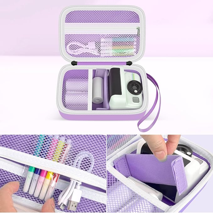 Kids Camera Case Compatible with Cimizi/for Dylanto/for Gofunly/for DUDUDRAGON/for HiMont Instant Print Cameras & Film Cameras, Shockproof Organizer with Removable Divider & Mesh Pockets