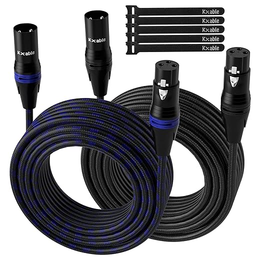 XLR Microphone Cable 10 Feet (2 Pack, Multi Colored), 3 Pin Shielded Balanced Male to Female Mic Patch Cord, Nylon Braided, Zinc Alloy Shells, OFC, for Amplifier, Speaker, Mixer with 5 Cable Ties