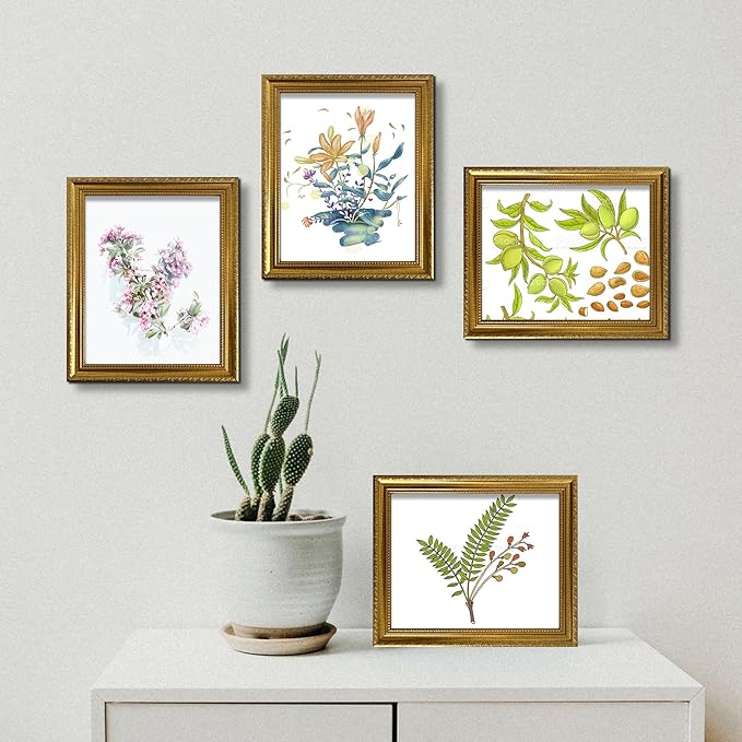 BESCRCL 8x10 Picture Frame Gold with Real Glass, Ornate Vintage 8 x 10 Photo Frames for Wall and Tabletop Display, Set of 4