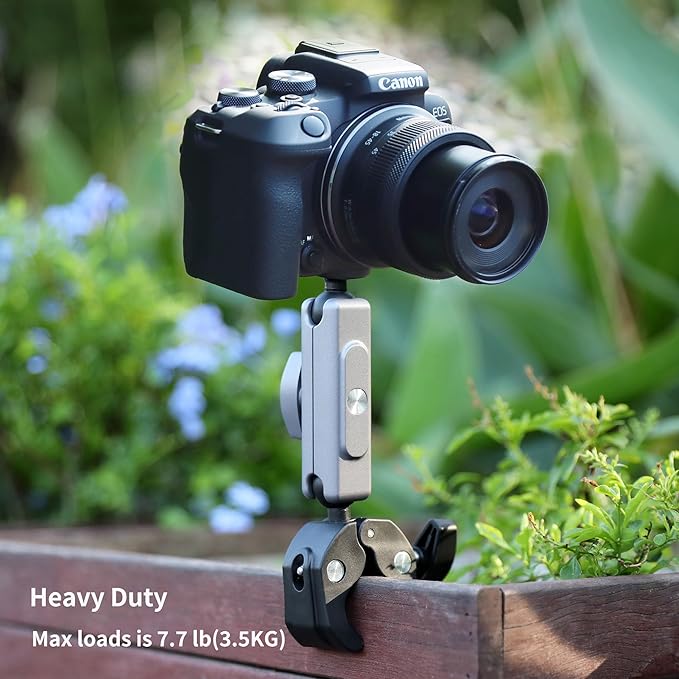 SOONSUN Super Clamp Camera Mount with Dual 360° Ballhead, Magic Arm & Phone Clip, Heavy Duty Clamp Mount for GoPro, Insta360, DJI Osmo, DSLR, iPhone, Bike Motorcycle Handlebar, Pole, Desk