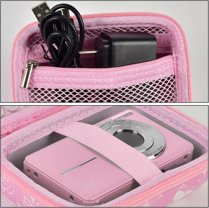 Digital Camera Case Compatible with CAMKORY/ for Lecnippy/ for Lecran/ for KODAK PIXPRO/ for Qumcou/ for WONNIE Point & Shoot Cameras, Small Compact Camera Pouch for SD Card Accessories (rose pink)