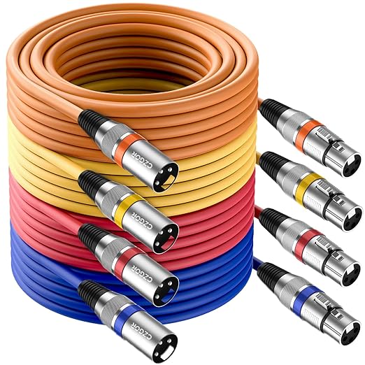 XLR Cables 25 ft 4 Pack, 3-Pin XLR Microphone Male to Female Cable, Compatible with Microphones, Mic Mixer, Speakers and More, Multi-Color 25 Feet