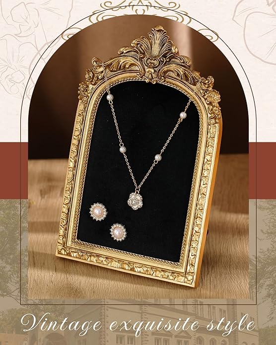 Jewelry Display Stand Vintage Necklace Organizer Ring Holder Earring Tray Resin Jewelry Photography Props Frame with Velvet Backing for Gifts