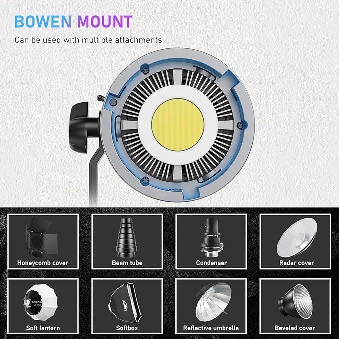 ULANZI V-Mount LED Video Light COB Continuous Output Lighting, 120W Bi Color 2700K-6500K COB Bowens Mount Photography Fill Light 20700lux/1m 20 Preset Effects with APP Control Studio Light