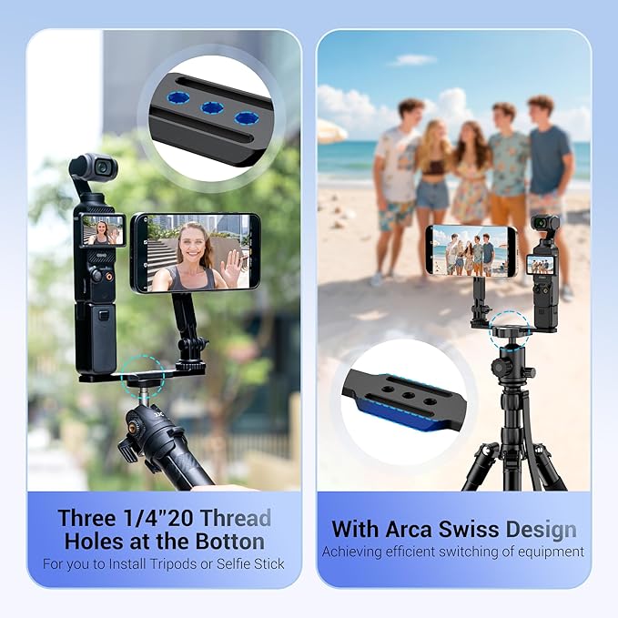 JJC Pocket 3 Magnetic Phone Mount with 1/4" 20 Screw & Thread, Phone Holder for Insta360 X5 X4 X3 / Pocket 3 / Xtra Muse Accessories, Compatible with Arca-Swiss Standard, Tripod & Expansion Mount