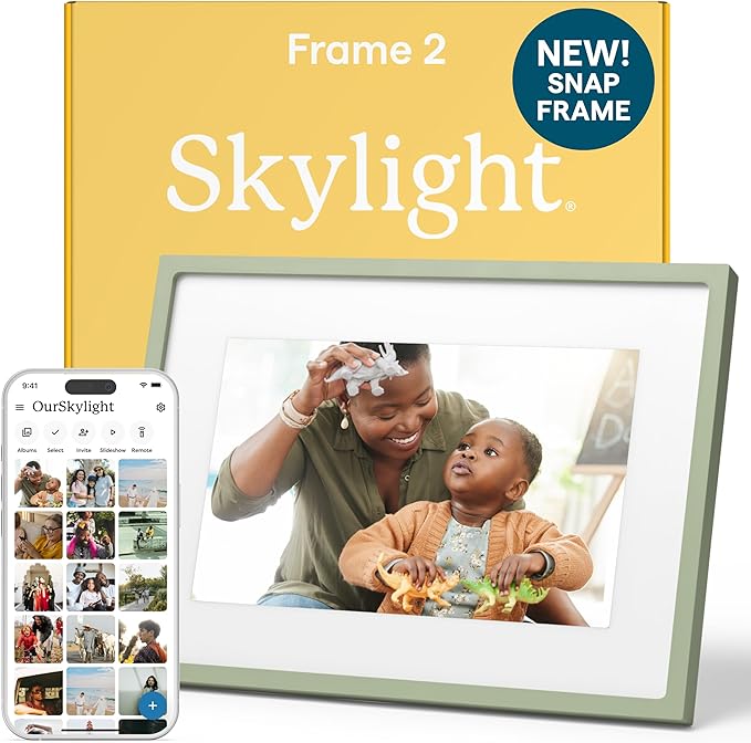 Skylight Digital Picture Frame 2 – 10" Full HD Wi-Fi Touch Screen, 16GB Digital Photo Frame, Load Photos & Videos Directly from Phone, Anti-Glare – Ideal for Personalized Gifting, Classic Green
