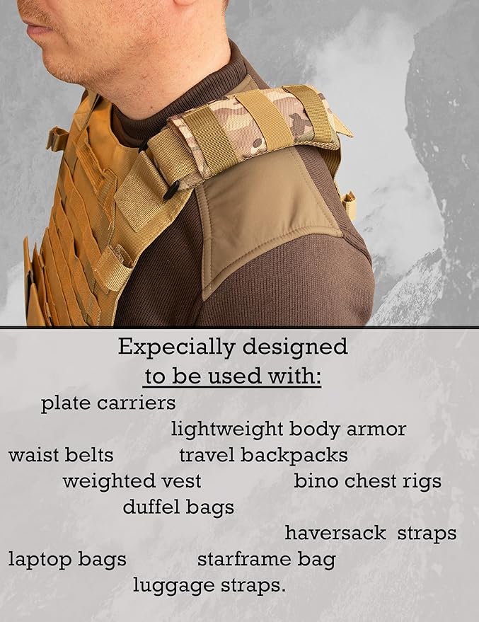Shoulder Strap Pad for Optimal Weight Distribution, Plate Carrier Shoulder Pads with Velcro, Backpack Strap Pads, Shoulder Strap Cushion for Tactical and Weighted Vests, Body Armor, Waist Belts