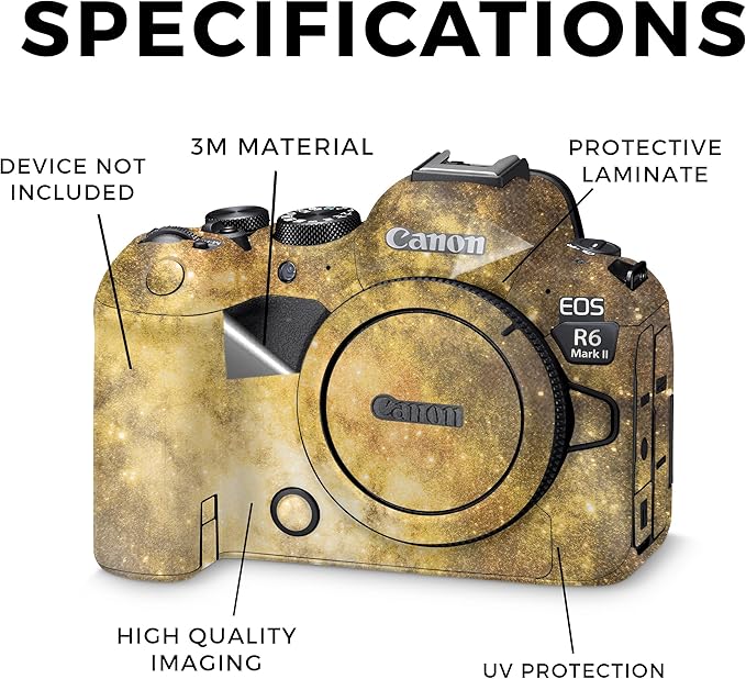 Glossy Glitter Camera Skin Compatible with Canon EOS R6 Mark II Camera (2022) - Golden Stars - Premium 3M Vinyl Protective Wrap Decal Cover - Easy to Apply | Crafted in The USA by MightySkins