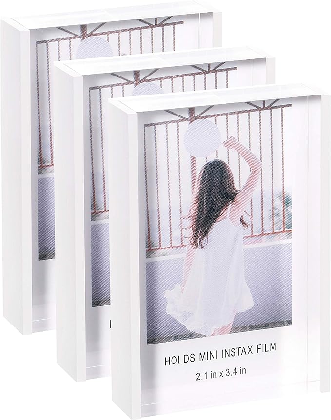 Instax Mini Film Picture Frame 2x3 for Fujifilm & Polaroid - Acrylic Display Holder (3 Pack)