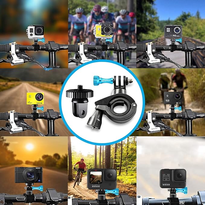 MiPremium Bike Handlebar Pole Mount for GoPro Hero 13 12 11 10 9 8 7 6 5 4 3 2 Black Silver Session, AKASO Campark & Other Action Camera Accessories. & Motorcycle & Bicycle Clamp Mount Adapter