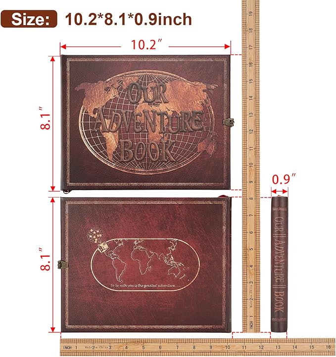 JIMBON Our Adventure Book Scrapbook 180 Pages Photo Album, DIY Handmade Memory Travel Diary Photo Book Journal Scrapbook,Embossed Letter Leather Cover for Anniversary,Wedding
