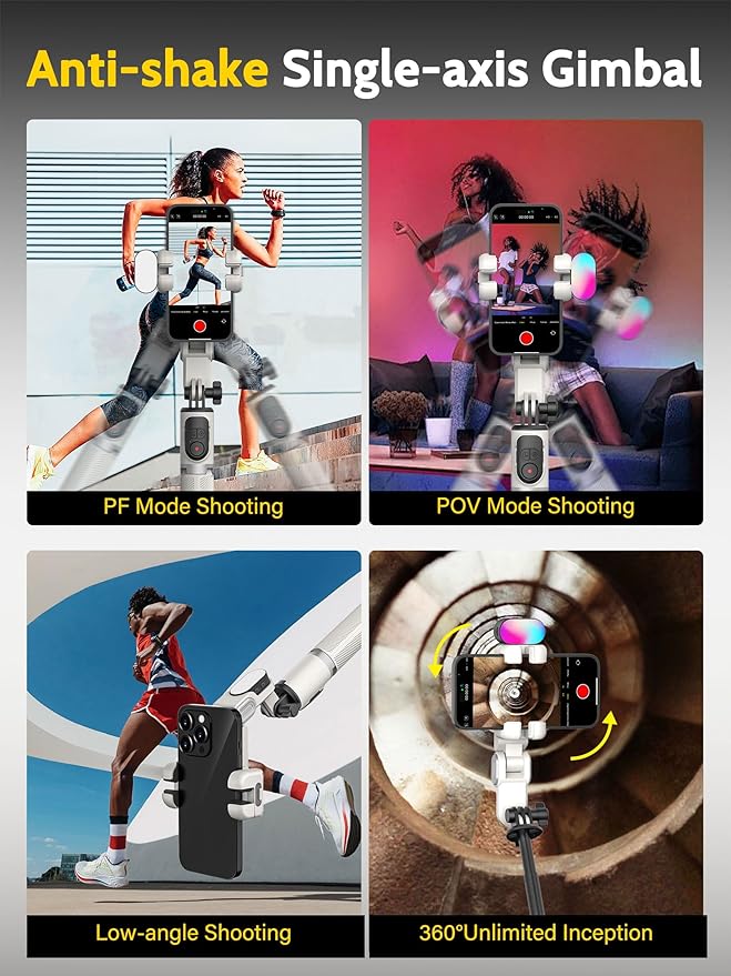AOCHUAN Auto Face Tracking Tripod 360 Rotation w/Remote Control,Single-axis Phone Gimbal for iPhone Android w/RGB Light,Phone Tripod Follow You for Video Recording,TikTok Vlogging(M2Pro White)
