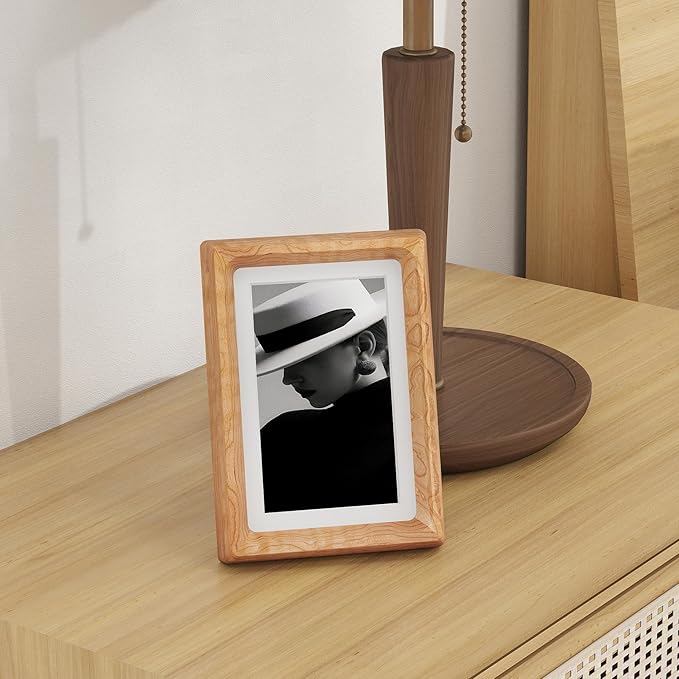 Dreamland 4x6 Matted to 3.5x5 Picture Frame Solid Cherry Wood Picture Frames Handcrafted Rounded Corner with HD Tempered Glass Tabletop or Wall Mount Display, 1 Pack