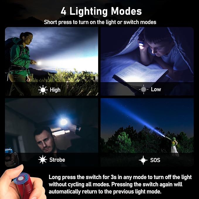 Blukar Flashlight Rechargeable, High Lumens Flashlight, Super Bright Small LED Flash Light- Zoomable, Adjustable Brightness, Long Lasting for Camping, Outdoors and Home Emergency-Red