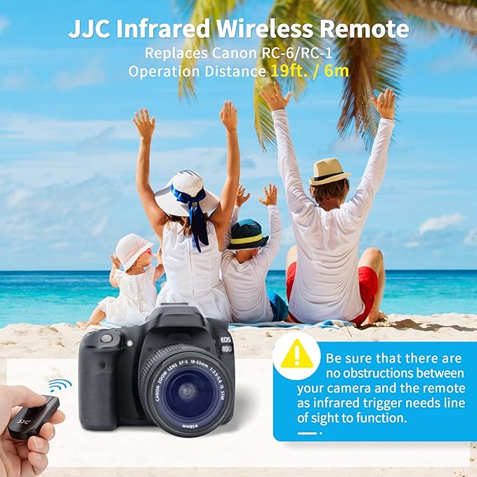 JJC Wireless Infrared Shutter Release Remote for Canon Rebel T7i T6i T6s T5i T4i EOS R5 R6 7D Mark II 6D Mark II 5D Mark IV III II 5DS 90D 77D 80D 70D 60D M6 M5 M3 Replaces Canon RC-1/RC-6 Remote