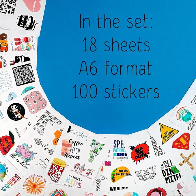 BulbaCraft 100 Pcs Funny SLP Stickers, Speech Therapy Stickers for Water Bottles & Laptops, Speech Language Pathology Gifts for Women and Men, Gifts for Women & Men