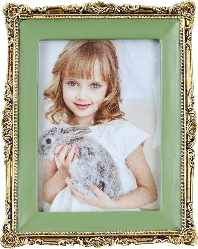Hymmah Wallet Picture Frame Vintage Photo Frame Ornate Textured Hand-Crafted Resin Picture Frame with Easel & Hook for Tabletop & Wall Display, Decorative Floral Design Home Decor, Photo Gallery, Art,