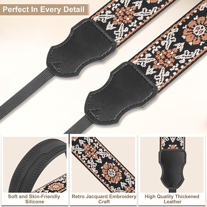 Neck Strap Silicone Camera Straps - Padded Camera Strap, 1.5" Wide Adjustable Nylon Shoulder Strap - Compatible with Canon, Nikon, Sony, and More DSLR and Mirrorless Cameras (Yellow Flower)