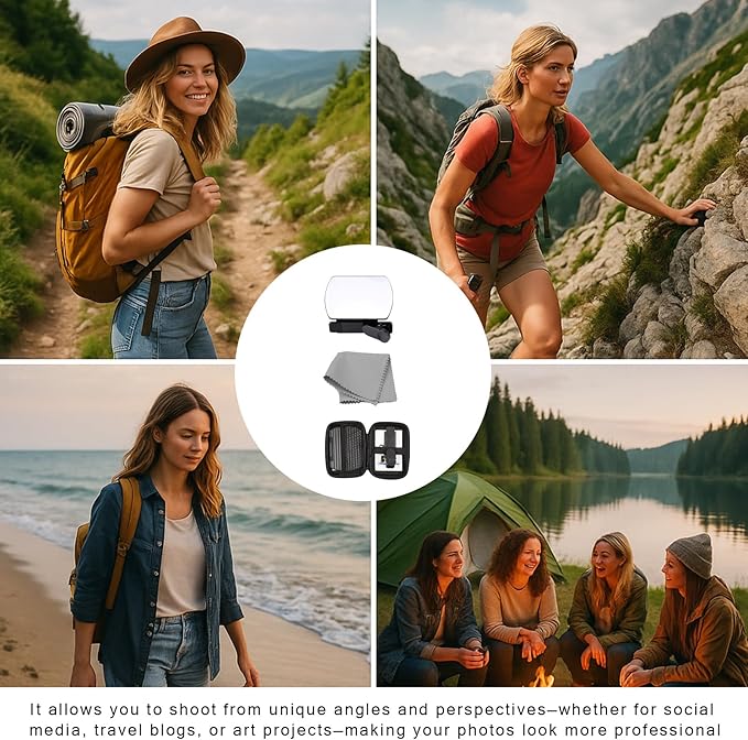 Mirror Reflection Clip,Smartphone Camera Mirror Reflection Clip Kit,Phone Mirror,Photography Accessories for All Smartphone, Easy Hd Glass-Mirror Clip-On Design for Travel & Selfie Photography