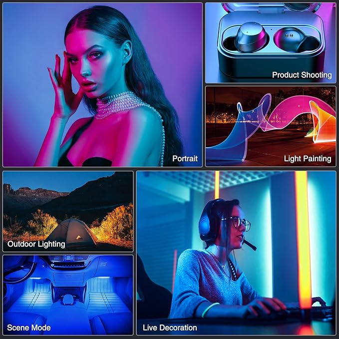 Portable RGB Handheld Light Wand LED Stick Tube Light Magnetic Photography Lighting with App Control Full Color Brightness Adjustable 10 Effects 2500k-8500K CRI 95+