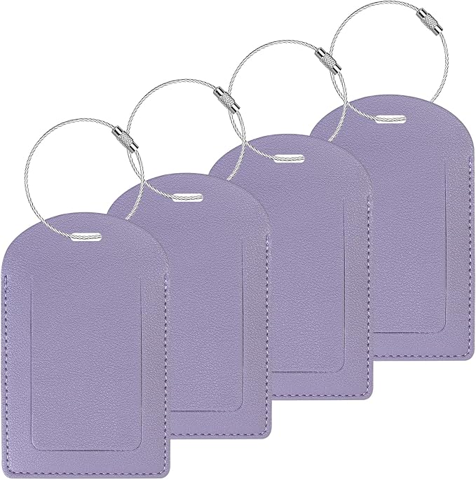 Gloppie Luggage Tags 4 Pack TSA Approved Luggage Tag for Suitcase PU Leather Travel Bag Tags Name Tags with Privacy Cover Purple