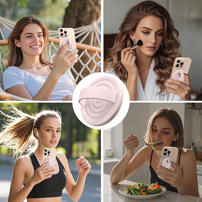 Magnetic Phone Grip Ring Holder, Liquid Silicone Magnet Cell Phone Grip Finger Loop, Compatible with Magsafe, Back of Phone for iPhone 17/16/15/14/13/12 Series, Lovely Pink