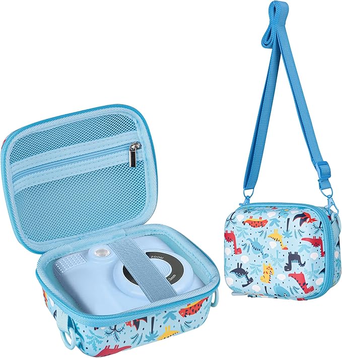 Leayjeen Kids Camera Case Compatible with ESOXOFFORE/Dylanto/GKTZ/HiMont/CAMCLID Kids Camera Instant Print for Christmas Gifts and Birthday Gifts for Kids 3-12 Years Old-Blue Dinosaur(Case Only)