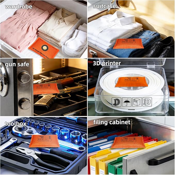 100g [5 Packs] See-Through Desiccant Packs for Storage,Rechargeable Silica Gel Packets, Moisture Absorbers for Storage Bins, 3D Filaments, Cars, Safe, Electronics, Toolboxes,and more.