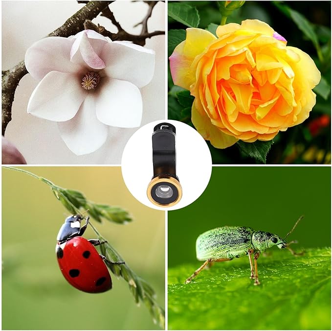3-in-1 Fisheye Wide Angle Macro Camera Lens Kit for Smartphone, Clip-on Phone Lens Attachment, Gold Color, Compatible with Mobile Phones for Landscape and Selfie Photography