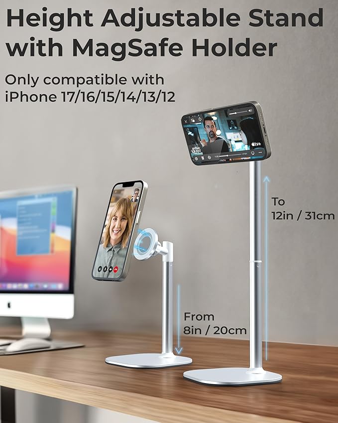 COOPER MagStand - iPhone Stand for Desk & Video Recording, Compatible with MagSafe, Stand for iPhone 17 Pro Max Plus, 16/15/14/13/12 (x2 Pack - Cream White)