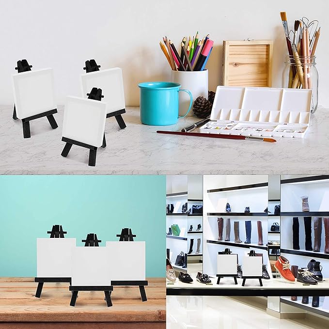 U.S. Art Supply 5" Mini Easel (12 Pack) - Black Wooden A-Frame Tabletop Display Stand, Mini Easel Stand - Small Easels for Display, Small Canvases, Crafts, Business Cards, Signs, Photos, Gifts