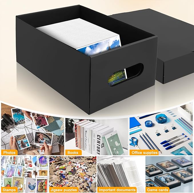 aopule 6PCS Photo Storage Box for 4"x6" Photos,10.2“ x 6.5“ x 4.7“ Picture Box Store and Protect Pictures,Documents Black