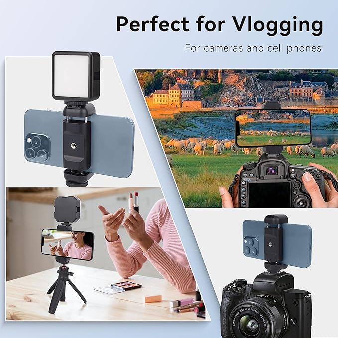 Phone Tripod Mount with Cold Shoes, Universal Cell Phone Tripod Mount Adapter, Smartphone Holder Adapter with 1/4 inch Screw, Phone Holder Clip Connector Head for Monopod Selfie Stick Flexible（812001）
