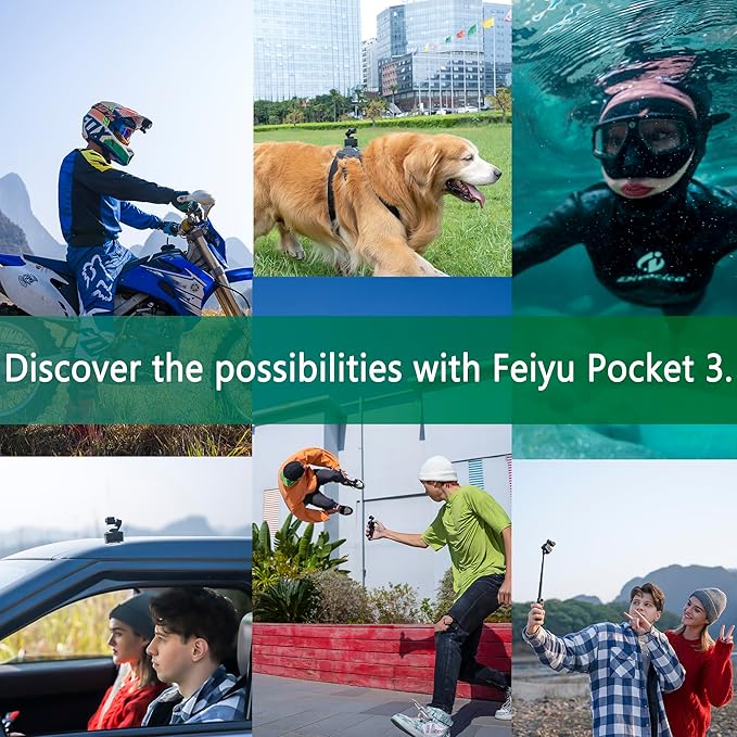 FeiyuTech [Official Pocket 3 KIT Detachable 3-Axis Gimbal Stabilized Action Camera,12MP,130° FOV,1/2.3" CMOS,4K 60 Video,Magnetic,AI Tracking,for Sport/Motorcycle,Cordless (Remote Handle+Camera)