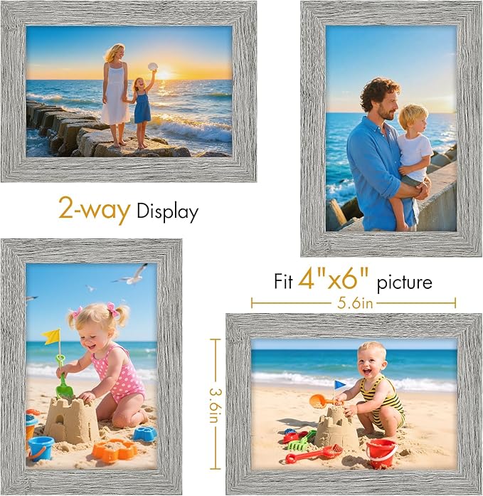 Vittanly 4x6 Picture Frame, Made of Solid Wood and Shatterproof Plexiglass, Wooden Photo Frame for Wall Mounting or Tabletop Display, Picture Frame for Home Decor with Stand, Grey, 1 Pack