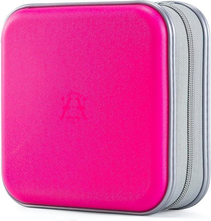 alavisxf xx 48 Capacity Hard Plastic DVD Case Portable Zipper CD Case Holder Large Storage Disc Wallet Bag for Car Home Travel (Hot Pink)