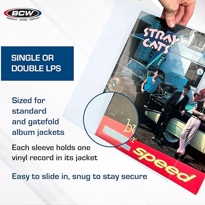 BCW 12-Inch Outer Sleeves – 50 Pack | Clear 2 Mil Polypropylene | Acid-Free Archival Quality for 33 1/3 RPM Album Covers | Ideal for Collectors