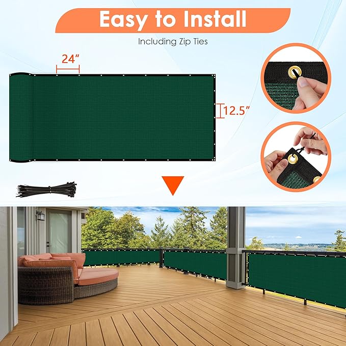 iCover 4x12ft Fence Privacy Screen, Heavy Duty Fencing Panels Screens, Outdoor Shade Cloth Mesh Barrier, Reinforced Bindings and Brass Grommets, Cable Zip Ties Included, Green