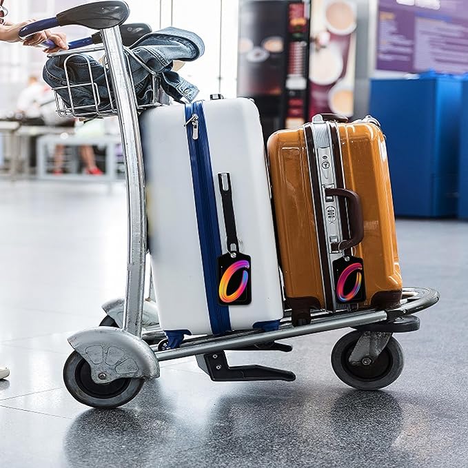Luggage Tags for Suitcase,2 Pack Neon Colorful Letters Luggage Tags,Leather Baggage Tags Identifiers with Privacy Name Address Labels and Metal Loop for Women Men Girls Travel,Letter O