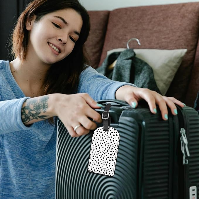 2 Pack Luggage Tag Suitcase Tags PU Leather Identifiers Privacy Cover Luggage Tags Aesthetic Cute Travel Bag Labels for Women Girls Men-Black Spot