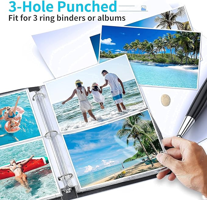 Fabmaker 30 Pack Photo Sleeves for 3 Ring Binder - (5x7, for 120 Photos), Archival Photo Page Protectors 5x7, Clear Plastic Photo Album Refill Pages Photo Pockets, Postcard Sleeves, Acid-Free