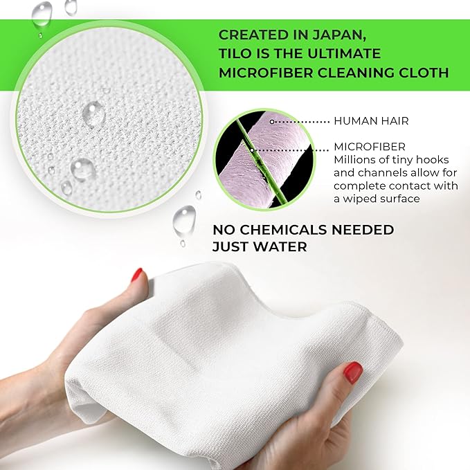 TILO Microfiber Cleaning Cloth – 19x13 Inch Ultra-Absorbent, Reusable Soft Polishing Cloth for Dust, Grease, Dirt – Non-Abrasive – White (White)
