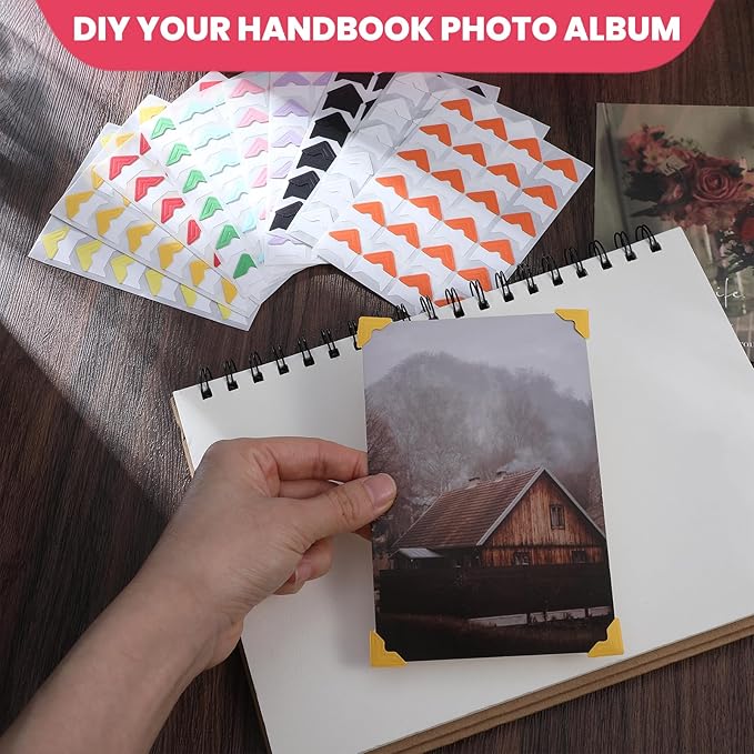 480pcs Scrapbook Photo Corners, Self-Adhesive Photo Corners for Scrapbooking, Scrapbook Photos Corner Stickers for Albums, DIY Craft, Memory Book, 10 Colors