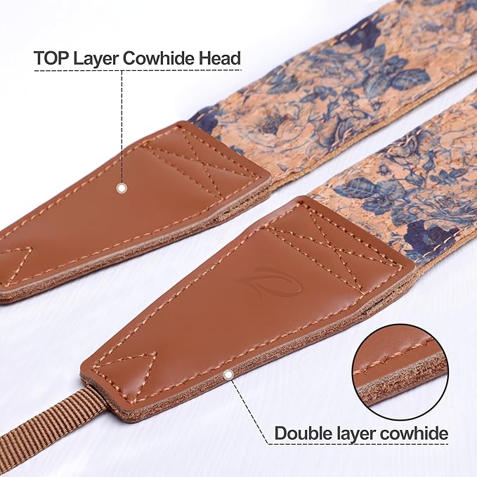 Padwa Lifestyle Cork Camera Strap - 2" Top Layer Cowhide Head Camera Straps for Photographers,Natural Log Crackle Art Print Style,Soft Chamois Velvet Padded Strap Quick Release fits All Cameras