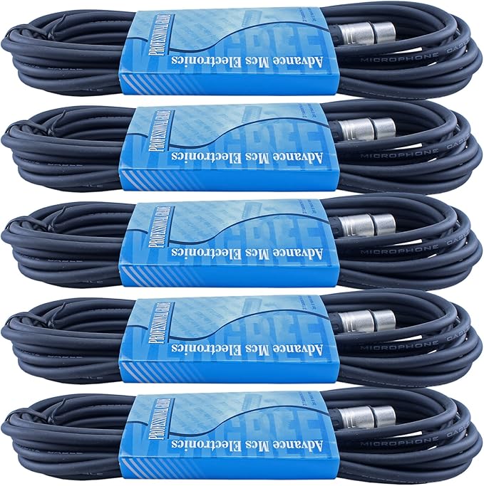 5 Pack 20 FT Foot 3 Pin XLR Male to Female Mic Cord Microphone Pro Audio Cable Balanced Shielded